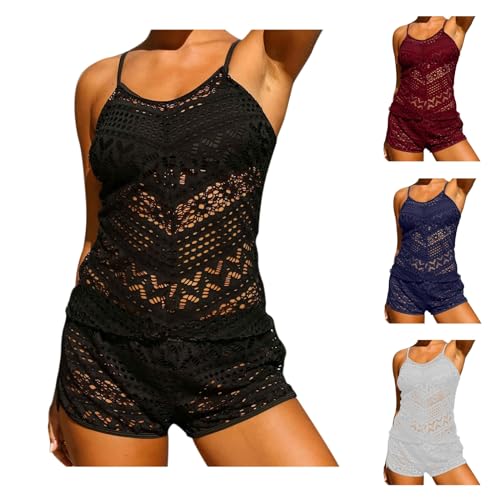 routinfly Damen Bikini Sets Sommer Bademode Zweiteilig Badeanzug Hollow Out BadekostüM Sexy Monokinis Tankini Top Und Shorts Badeanzug LäSsig Bikini Push Up Beachwear 2 StüCk Tankini Set 2024 von routinfly