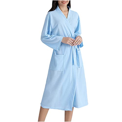 routinfly Damen Und Herren Bademantel Waffelstrick Bademantel Langer Pyjama Liebhaber Weich Leicht Knielang Loungewear Kapuzenpyjama Bademantel von routinfly