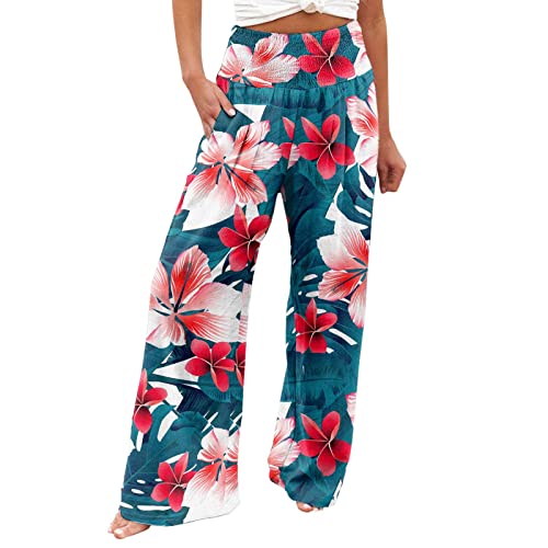 routinfly Leinenhose Damen Sommer Leichte Weite Hose Elegant Hohe Elastische Taille Baumwolle Leinen Casual Einfarbig Boho Sommerhose Gesmokte Palazzo Freizeithose Sporthose Yogahose Mit Taschen von routinfly