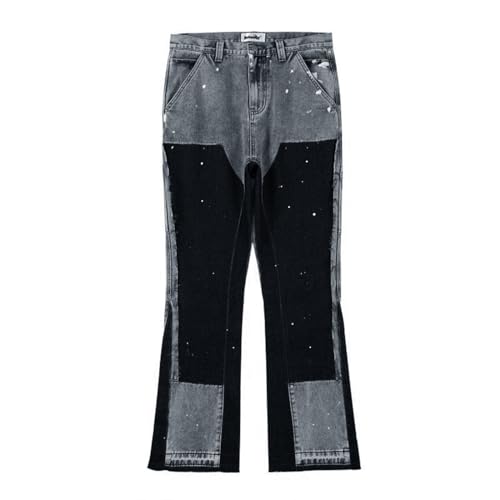 Herren Jeans Bootcut Schnitt Ausgestelltes Bein Männer und Frauen mit dem gleichen High Street Splicing Ink Street Advanced Sense of Micro Flare Jeans Jeanshosen Männer Herren Pure Vintage von rtdgcv