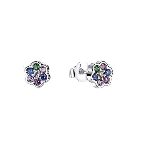 s.Oliver Ohrstecker 925 Sterling Silber Mädchen Kinder Ohrschmuck, mit Zirkonia synth., 1,1 cm, Multicolor, Blume, Kommt in Schmuck Geschenk Box, 2034173 von s.Oliver