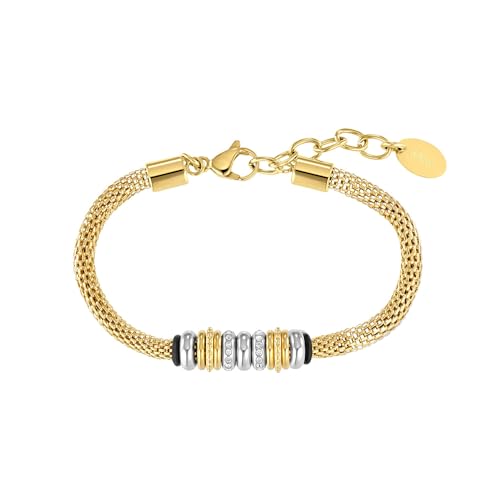 s.Oliver Armband Edelstahl Kautschuk Damen Armschmuck, mit Zirkonia synth., 18+3 cm, Gold, Kommt in Schmuck Geschenk Box, 2036836 von s.Oliver