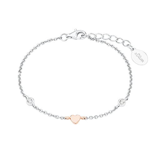 s.Oliver Armband 925 Sterling Silber Mädchen Kinder Armschmuck, mit Zirkonia synth., 14+2 cm, Silber, Herz, Kommt in Schmuck Geschenk Box, 2028457 von s.Oliver