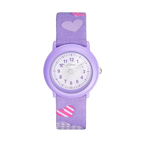 s.Oliver Armbanduhr Mädchen Kinder Quarzuhr Analog, mit Textil Armband, Lila, 3 bar Wasserdicht, Kommt in Uhren Geschenk Box, 2036750 von s.Oliver