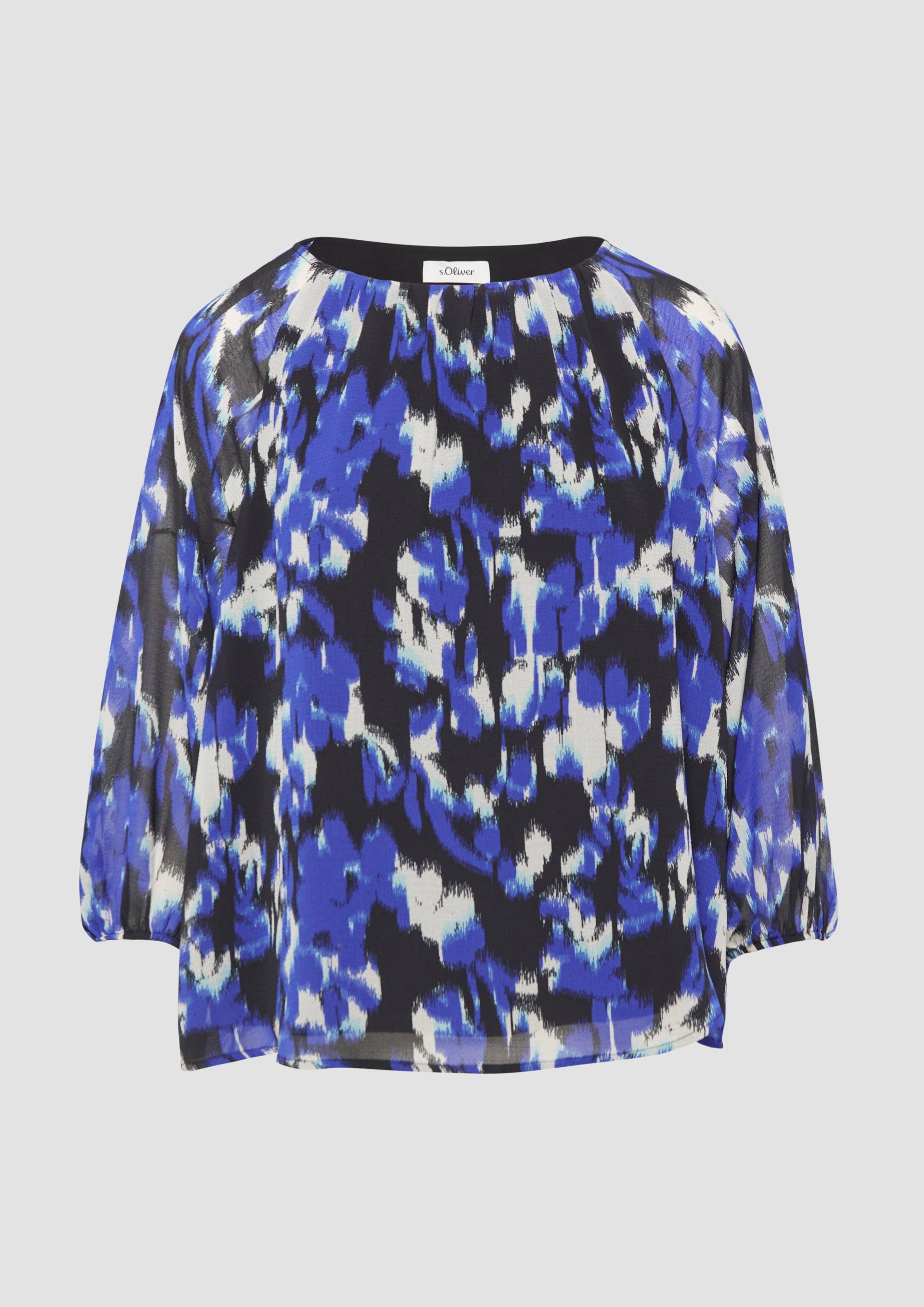 s.Oliver - Chiffon-Bluse mit Raffungen und transparenten Ärmeln, Damen, blau|schwarz s.Oliver - Chiffon-Bluse mit Raffungen und transparenten Ärmeln, Damen, blau|schwarz von s.Oliver