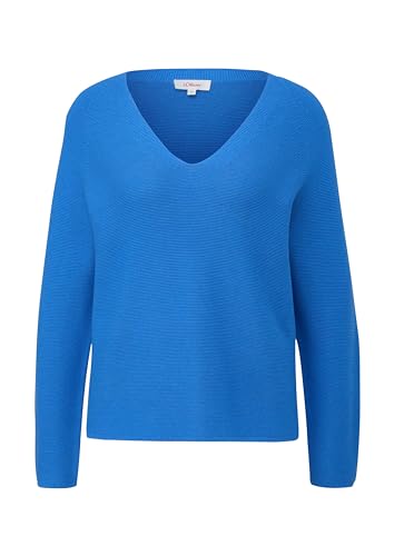 s.Oliver Damen Pullover, V-Ausschnitt, Uni, Rippbündchen, Mittelblau, Größe 46 von s.Oliver