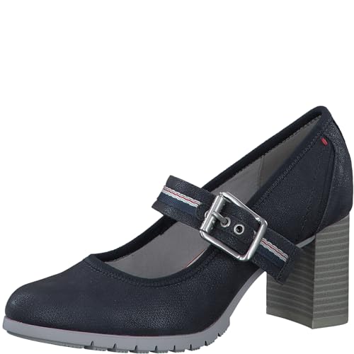 s.Oliver Damen Pumps mit Riemen mit Blockabsatz mit Strukturmuster, Blau (Navy), 39 von s.Oliver