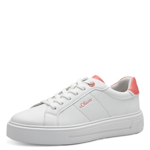 s.Oliver Damen Sneaker flach mit dicker Sohle Vegan, Weiß (White/Coral), 38 von s.Oliver