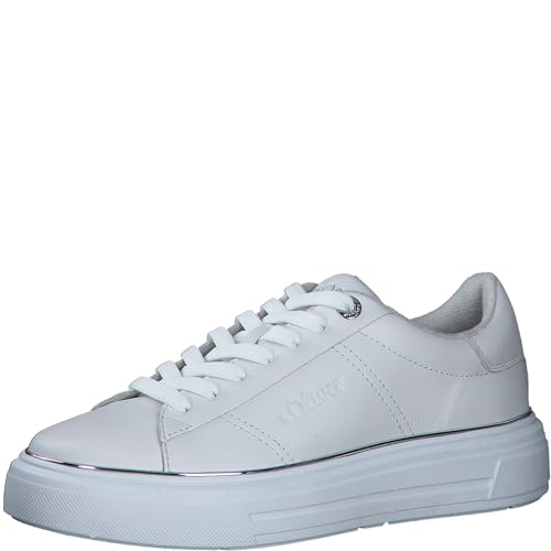 s.Oliver Damen Sneaker flach aus Leder mit dicker Sohle, Weiß (White Nappa), 36 von s.Oliver