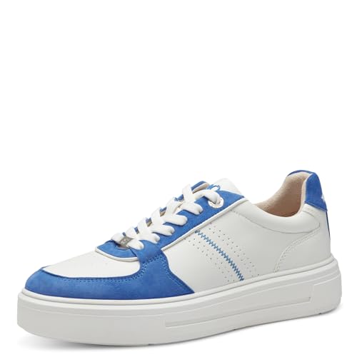 s.Oliver Damen Sneaker flach aus Leder mit dicker Sohle, Mehrfarbig (White/Blue), 38 von s.Oliver