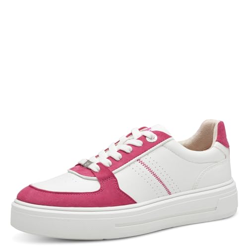 s.Oliver Damen Sneaker flach aus Leder mit dicker Sohle, Mehrfarbig (White/Fuxia), 36 von s.Oliver