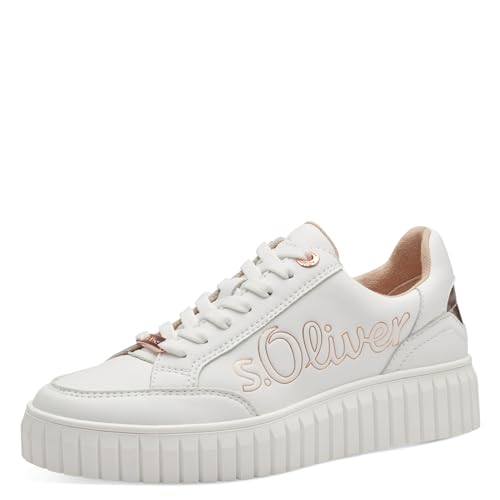 s.Oliver Damen Sneaker flach mit dicker Sohle Vegan, Weiß (White/Rosegold), 38 von s.Oliver