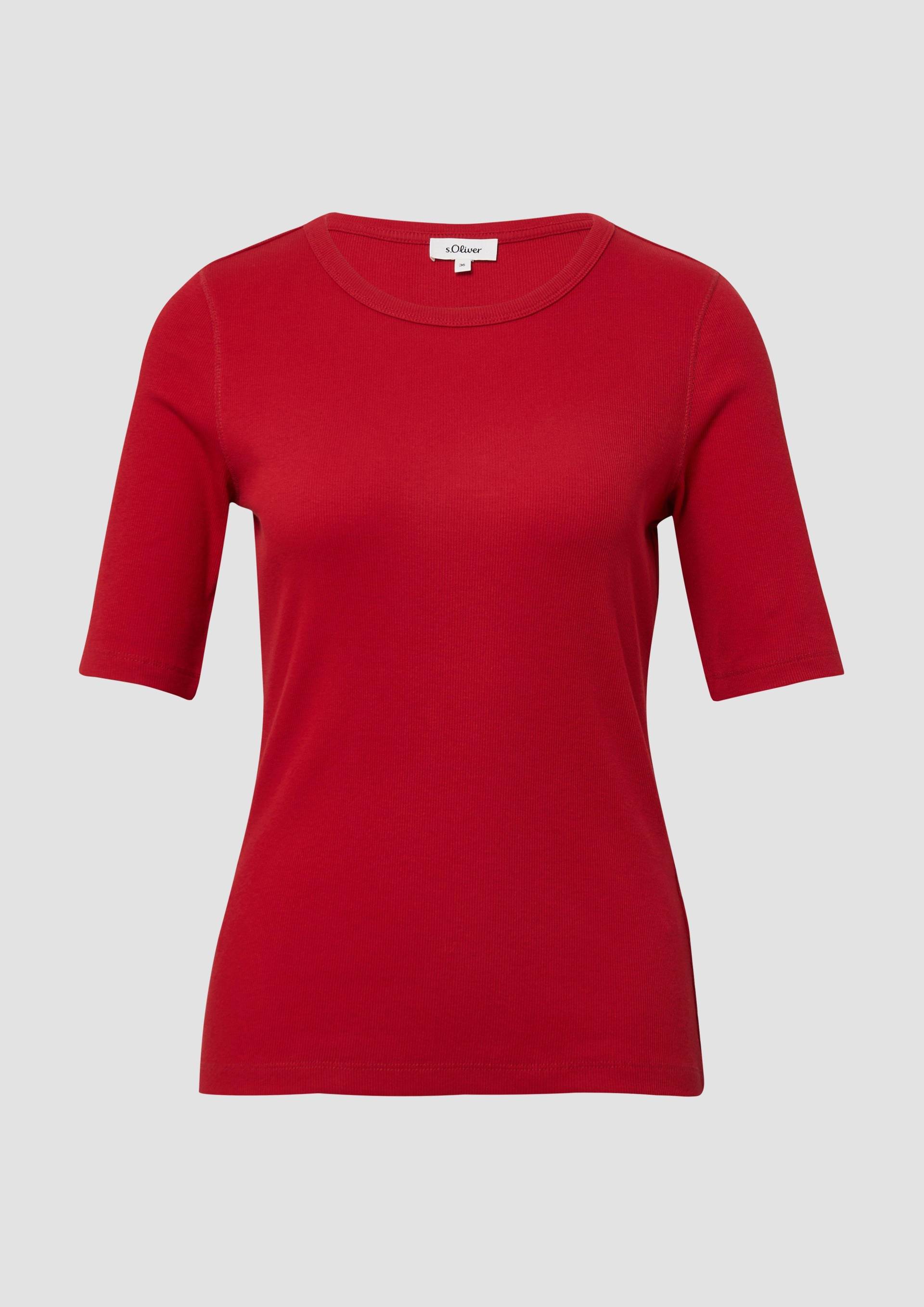 s.Oliver - Geripptes T-Shirt im Slim Fit aus Baumwollmix, Damen, rot s.Oliver - Geripptes T-Shirt im Slim Fit aus Baumwollmix, Damen, rot von s.Oliver