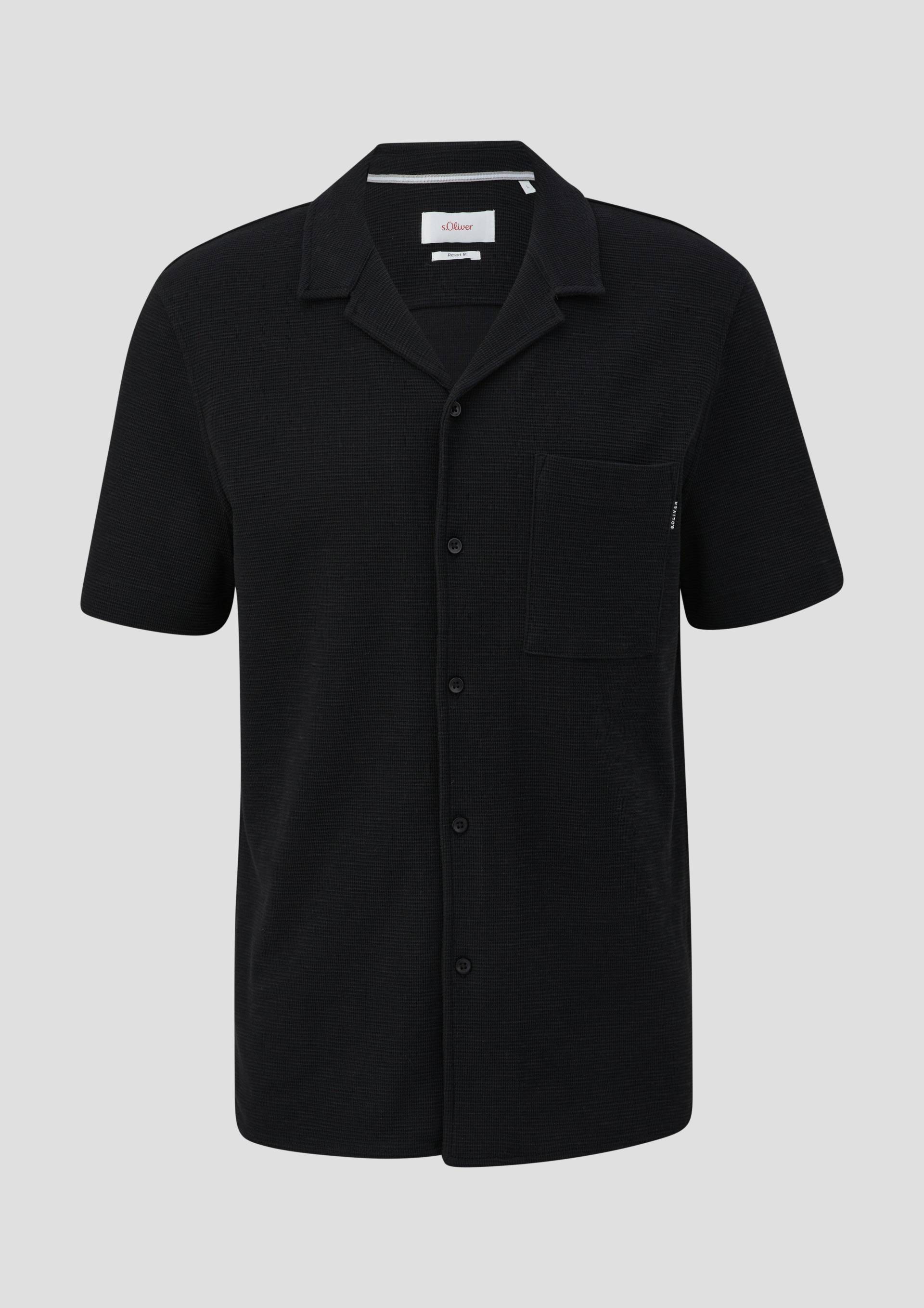 s.Oliver - Kurzarmhemd aus Baumwollstretch, Herren, schwarz von s.Oliver