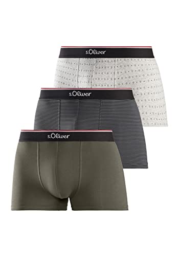 s.Oliver Herren 24161629 Boxershorts, olivgrün+grau gestreift+ grau Gemustert, S (3er Pack) von s.Oliver