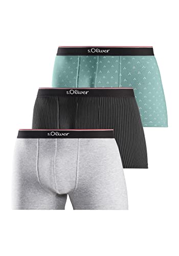 s.Oliver Herren 25534739 Boxershorts, grau+ schwarz gestreift + türkis Gemustert, S (3er Pack) von s.Oliver