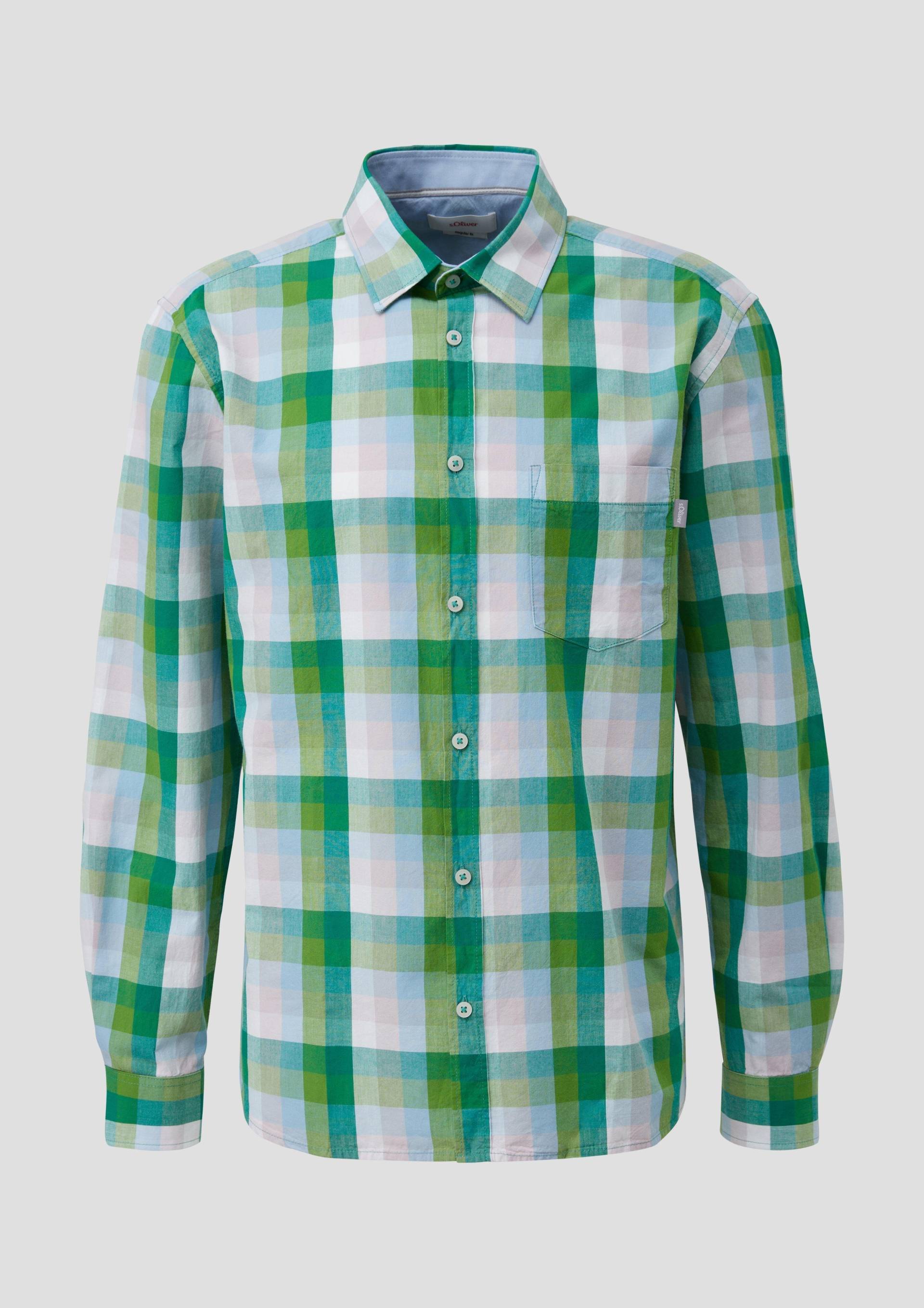 s.Oliver - Regular: Langarmhemd aus Baumwolle, Herren, grün|mehrfarbig von s.Oliver