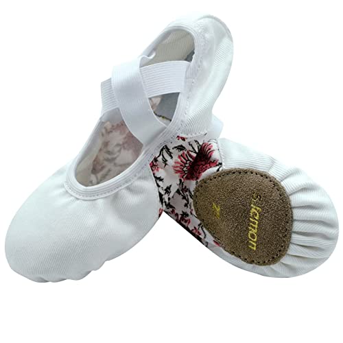 s.lemon Ballettschuhe,Elastische Leinen Geteilte Sohle Ballettschläppchen Ballet Schuhe Ballettschuhe für Kinder & Erwachsene Weiß Geblümt 32 von s.lemon