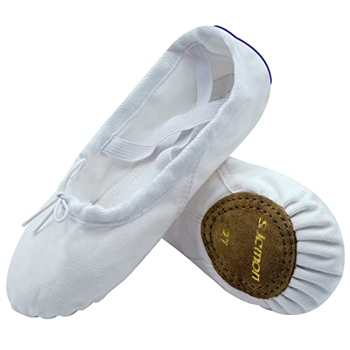 s.lemon Weiß Ballettschuhe Ballettschläppchen,Doppelschicht Leinwand Geteilte Sohle Ballett Schuh für Mädchen Kinder Weiß Lila 26 von s.lemon