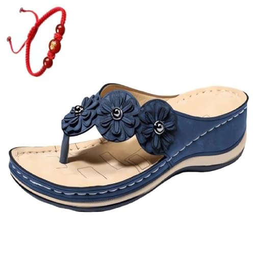 saVgu Orthopädische Sandalen mit Zehenclip und Fußgewölbeunterstützung for Damen, orthopädische Sandalen mit Zehenclip und Blumen(Color:Fig-5,Size:US-8) von saVgu