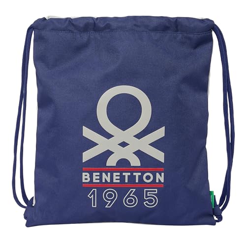 BENETTON VARSITY Großer flacher Rucksack, Rucksack, Ideal für Kinder unterschiedlichen Alters, bequem und vielseitig, Qualität und Widerstandsfähigkeit, 35 x 40 cm, Marineblau/Grau, Marineblau / Grau, von safta