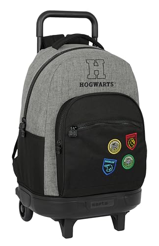 Harry Potter House of Champions Großer Rucksack mit Rädern, kompakt, abnehmbar, ideal für Kinder unterschiedlichen Alters, bequem und vielseitig, Widerstandsfähigkeit, 33 x 22 x 45 cm, Grau von safta