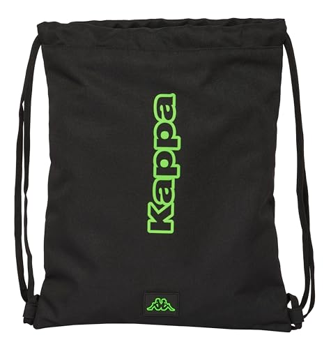 KAPPA BLACK - Großer flacher Rucksack, ideal für Kinder unterschiedlichen Alters, bequem und vielseitig, Qualität und Widerstandsfähigkeit, 35 x 40 cm, Schwarz, Schwarz , Estándar, Casual von safta