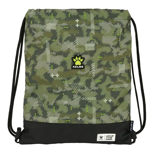 KELME TRAVEL Großer flacher Rucksack, Rucksack, ideal für Kinder unterschiedlichen Alters, bequem und vielseitig, Qualität und Widerstandsfähigkeit, 35 x 40 cm, Grün/Schwarz, Grün/Schwarz, Estándar, von safta