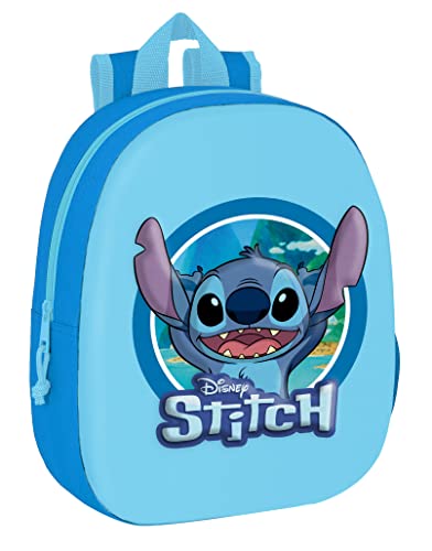 LILO & STITCH Schulrucksack, 3D-Design, anpassbar, ideal für Kinder verschiedener Altersgruppen, bequem und vielseitig, Qualität und Strapazierfähigkeit, 27 x 10 x 33 cm, Blau, blau, Estándar, Casual von safta