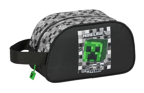 Minecraft Schultasche für Kinder, mittelgroß, mit Griff, Kulturbeutel für Kinder, anpassbar an den Wagen, einfache Reinigung, bequem und vielseitig, Qualität und Widerstandsfähigkeit, 26 x 12 x 15 cm, von safta