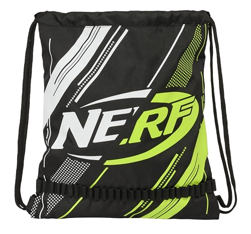 NERF GET READY Rucksack, flach, groß, ideal für Kinder verschiedener Altersgruppen, bequem und vielseitig, Qualität und Widerstandsfähigkeit, 35 x 1 x 40 cm, Schwarz, Schwarz , Estándar, Casual von safta