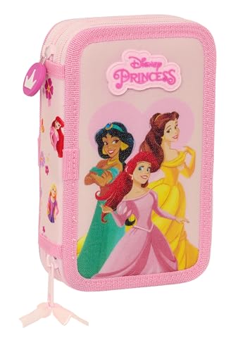 PRINCESAS Disney Summer Adventure Federmäppchen für Kinder, Federmäppchen mit Farben, mit 28 Utensilien, ideal für Kinder von 5 bis 14 Jahren, bequem und vielseitig, 12,5 x 4 x 19,5 cm, Hellrosa, von safta