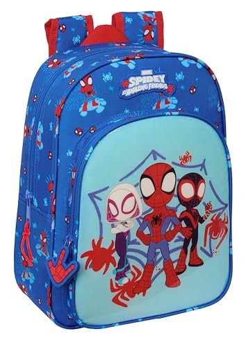 SPIDEY Animierter Schulrucksack, Kinderrucksack, Kinderrucksack, anpassbar an den Kinderwagen, ideal für Kinder im Schulalter, bequem und vielseitig, Qualität und Widerstandsfähigkeit, 26 x 11 x 34 von safta