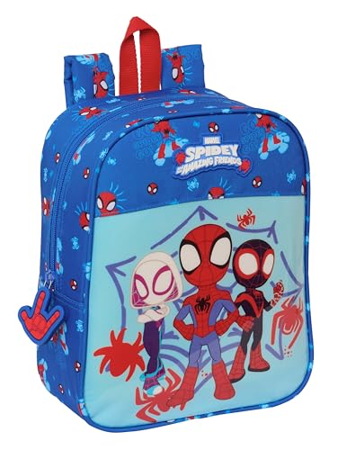 SPIDEY Kinderrucksack, Kinderrucksack, Schulrucksack, anpassbar an den Kinderwagen, ideal für Kindergarten, bequem und vielseitig, Qualität und Widerstandsfähigkeit, 22 x 10 x 27 cm, Blau, blau, von safta