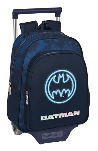 Safta BATMAN LEGENDARY Kinderrucksack mit Trolley 705, ideal für Kinder unterschiedlichen Alters, bequem und vielseitig, Qualität und Widerstandsfähigkeit, 27 x 10 x 33 cm, Marineblau, marineblau, von safta