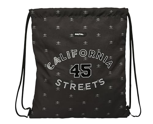 Safta CALIFORNIA Großer flacher Rucksack, Rucksack, ideal für Kinder unterschiedlichen Alters, bequem und vielseitig, Qualität und Widerstandsfähigkeit, 35 x 40 cm, Schwarz, Schwarz, Estándar, Casual von safta