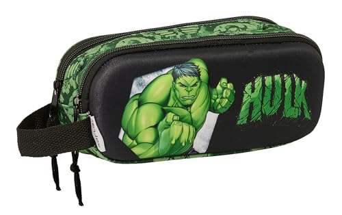 Safta Hulk 3D Doppelmäppchen für Kinder, ideal für Kinder im Schulalter, bequem und vielseitig, Qualität und Widerstandsfähigkeit, 21 x 6 x 8 cm, Schwarz/Grün, Schwarz/Grün, Estándar, Lässig von safta