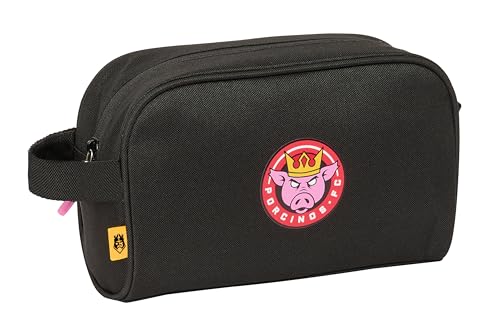 Safta Kings League PORCINOS Kulturtasche für Kinder mit Griff, Kulturbeutel für Kinder, leicht zu reinigen, bequem und vielseitig, Qualität und Widerstandsfähigkeit, 24 x 10 x 15 cm, Schwarz, Schwarz von safta