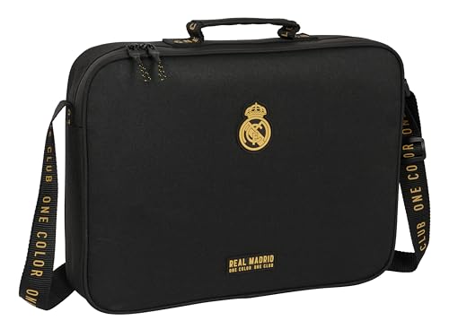 Safta M385, Real Madrid 3. Team-Schultasche, Aktentasche, Umhängetasche, bequem und vielseitig, Qualität und Widerstandsfähigkeit, 38 x 6 x 28 cm, Schwarz Unisex Kinder, Standard, Schwarz , Estándar von safta