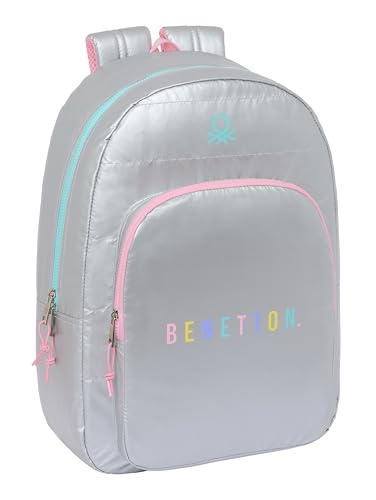 Safta M876 BENETTON Pop Schulrucksack, anpassbar an den Wagen, ideal für Kinder unterschiedlichen Alters, bequem und vielseitig, Qualität und Stärke, Grau Unisex Kinder, silber, Estándar, Casual von safta