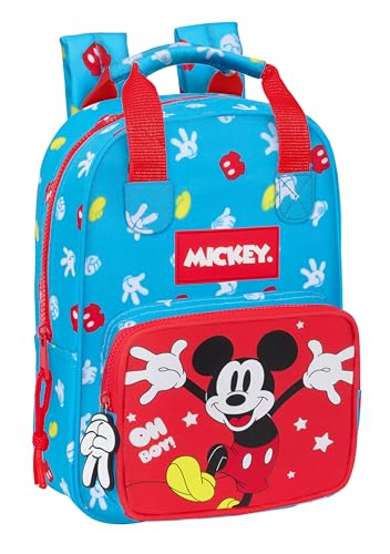 Safta MICKEY MOUSE FANTASTIC Kinderrucksack, anpassbar mit Griffen, recycelbarer Stoff, ideal für Kinder unterschiedlichen Alters, bequem und vielseitig, Qualität und Stärke, 20 x 8 x 28 cm, Blau/Rot, von safta