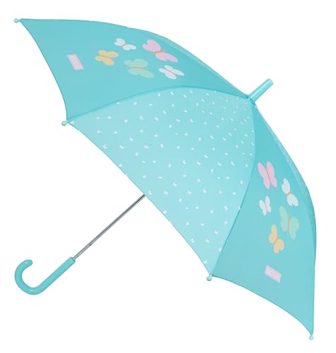 Safta MOOS BUTTERFLIES Manueller Regenschirm, 8 Paneele, Metallstäbe, bequem und vielseitig, Qualität und Widerstandsfähigkeit, 48 cm, Polyester, Hellblau, hellblau, Estándar, Casual von safta