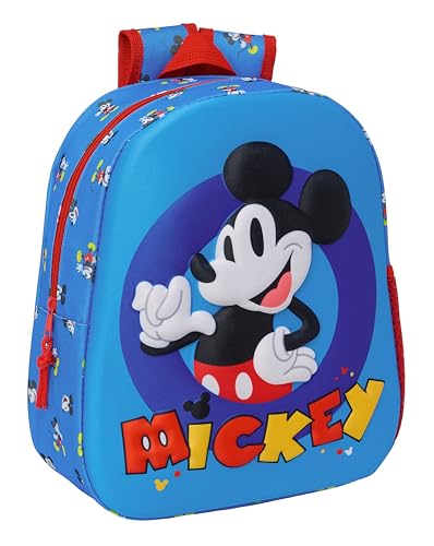 Safta Mikkey Mouse Schulrucksack mit 3D-Design, anpassbar an den Wagen, ideal für Kinder verschiedener Altersgruppen, bequem und vielseitig, Qualität und Widerstandsfähigkeit, 27 x 10 x 33 cm, Blau, von safta