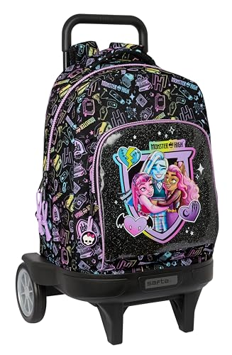 Safta Monster High Rucksack mit Rädern, kompakt, abnehmbar, ideal für Kinder unterschiedlichen Alters, bequem und vielseitig, Qualität und Widerstandsfähigkeit, 33 x 22 x 45 cm, Schwarz, Schwarz, von safta