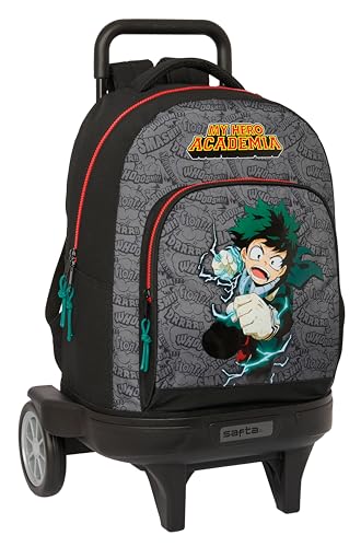 Safta My Hero Academia Großer Rucksack mit Rädern, kompakte Entwicklung, abnehmbar, ideal für Kinder unterschiedlichen Alters, bequem und vielseitig, Qualität und Widerstandsfähigkeit, 33 x 22 x 45 von safta