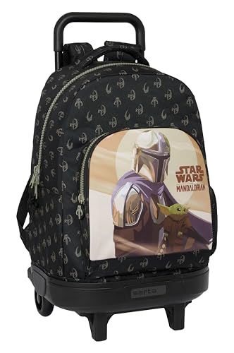 Safta THE MANDALORIAN THIS THE WAY Großer Rucksack mit Rädern, kompakt, abnehmbar, ideal für Kinder unterschiedlichen Alters, bequem und vielseitig, Qualität und Widerstandsfähigkeit, 33 x 22 x 45 cm, von safta