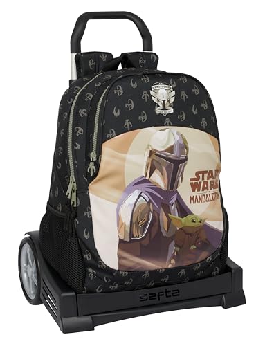 Safta THE MANDALORIAN THIS THE WAY Schulrucksack, ergonomischer Rücken, mit Trolley Evolution, ideal für Kinder unterschiedlichen Alters, vielseitig einsetzbar, Qualität und Widerstandsfähigkeit, 32 x von safta