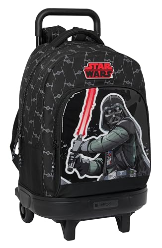 Star Wars The Fighter Großer Rucksack mit Rädern, kompakt, abnehmbar, ideal für Kinder unterschiedlichen Alters, bequem und vielseitig, Qualität und Widerstandsfähigkeit, 33 x 22 x 45 cm, Schwarz, von safta