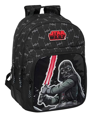 Star Wars The Fighter - Schulrucksack für Kinder, ideal für Kinder unterschiedlichen Alters, bequem und vielseitig, Qualität und Widerstandsfähigkeit, 32 x 15 x 42 cm, schwarz, schwarz/weiß, Estándar, von safta