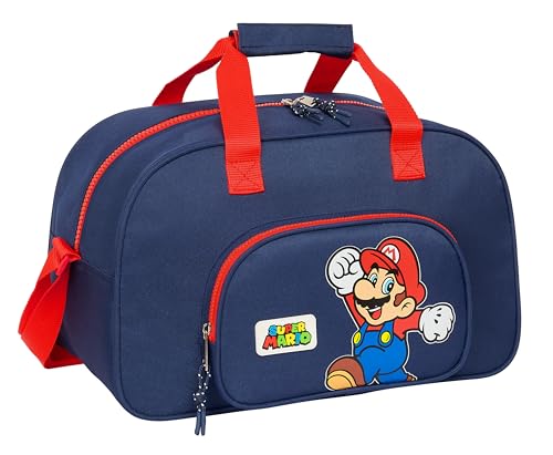 Super Mario World - Sporttasche, Rucksack, ideal für Kinder verschiedener Altersgruppen, bequem und vielseitig, Qualität und Widerstandsfähigkeit, 40 x 23 x 24 cm, Marineblau, Marineblau, Estándar, von safta